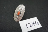 NAVAJO Spiny Oyster STERLING SILVER RING BY GERALDINE JAMES. Important Silversmith