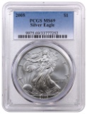 TWO (2) 2005 Silver Eagles PCGS Graded MS69, One Ounce Fine Silver Each, Both One Money