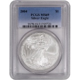 2004 Silver Eagle PCGS Graded MS69, One Ounce Fine Silver