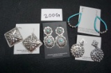 Four (4) pair of Sterling Silver Native American Handmade Earrings, All One Money.