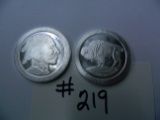 TWO (2) STACKABLE .999 Fine Silver Buffalo Bullion Rounds, Both One Money
