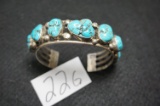 Chris Tom handmade Navajo sterling silver and turquoise bracelet