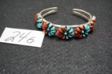 Handmade Navajo Sterling Silver/Turquoise/Red Coral Bracelet, marked but cannot identify.