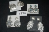 Four (4) pair of Sterling Silver Native American Handmade Earrings, All One Money.