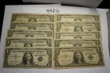 TEN (10) 1957 Blue Seal Silver Certificates, All One Money, Estate Find.