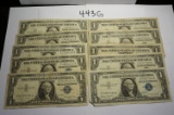 TEN (10) 1957 Blue Seal Silver Certificates, All One Money, Estate Find.