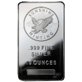 Ten Ounce Fine Silver Bullion Bar, .999 Fine Silver, Manufactuer of Our Choice