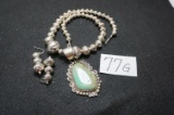 Sterling Silver and Turquoise Pendant with handmade Beaded Necklace. Navajo