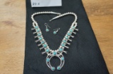 Sterling Silver Turquoise Handmade Navajo Necklace with Earrings. All One Money