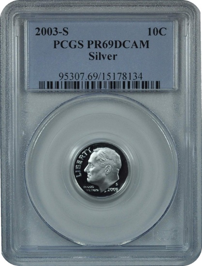 TWENTY X The MONEY: 2003-S SILVER Roosevelt Dime PCGS Graded PR69DC 90% Silver Dime