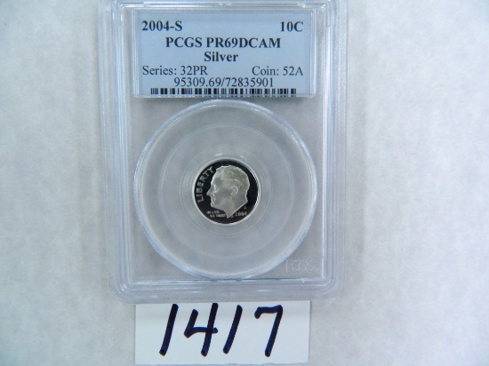 TWENTY X the MONEY: 2004-S SILVER Roosevelt Dime, PCGS Graded PR69DCAM, 90% SILVER PCGS Graded dimes