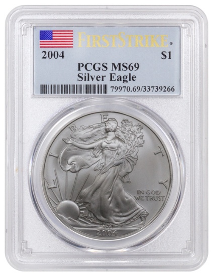 FIRST STRIKES: TWENTY (20) X the $  2004 Silver Eagles PCGS Graded MS69, One Ounce Fine Silver Each