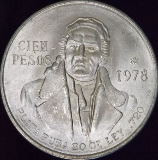 TEN X The MONEY:1977-1979 Mexico 100 Pesos (actual silver weight =.6429 Ounce) Each. 10X the $
