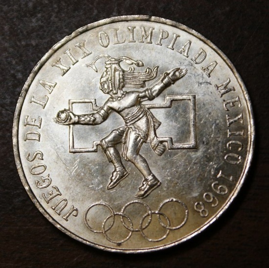 TEN X The MONEY: 1968 Mexico Olympics 25 Pesos (Actual Silver Weight = .5209 Ounce) Each, 10 x the $
