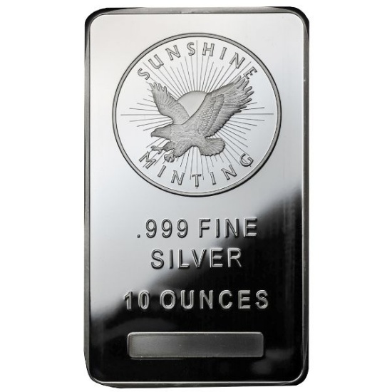 Ten Ounce .999 Fine Silver Bullion Bar, Manufacturer of Our Choice
