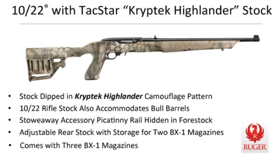 Ruger 10/22 Rifle, .22LR, 10 Shot, NEW IN BOX, Kryptek Highlander Camo