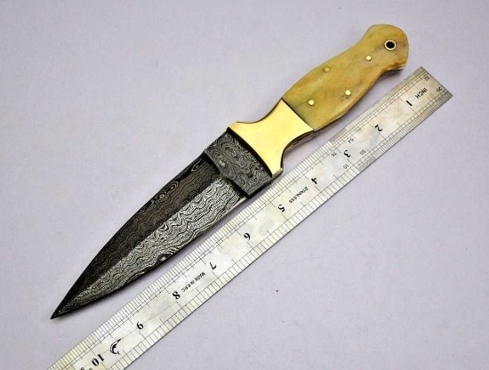 Handmade Damascus Blade Dagger with Bone Handle
