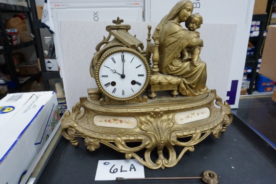 Louisiana Estate Find: Pilloy (Paris, France) 19th Century Guilt Mantle Clock, 12"H X 16.5"W