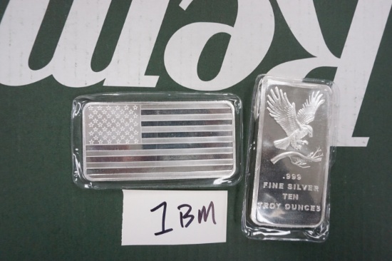 Katy, Texas Estate! Two (2) X The Money: Ten Troy Ounces .999 Fine Silver Bars, American Flag and