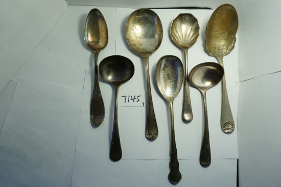 seven (7) X the Money: larger serving spoons, longest is 9", Estate Find, Cleaning Needed
