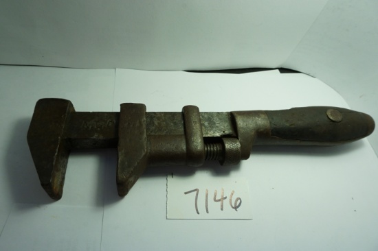 May 13th 1900 A.L.C. Adjustable Wrench, 119 years old, Loss to wooden handle as shown, 10" length