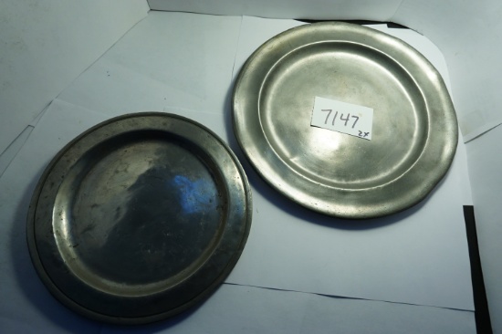 TWO (2) X The Money: Pewter Plates, OLD, 7" and 8.375". Estate Find, PEWTER, OLD