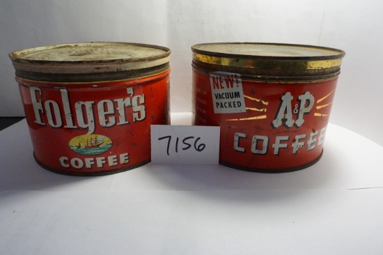 Two (2) X The Money: Vintage 3.5"x 5" Coffee Cans, Estate Find.