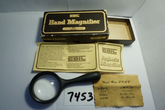 5.25" Vintage Hand Magnifier, 20 Power, Made in England, COIL. Super Estate Find!