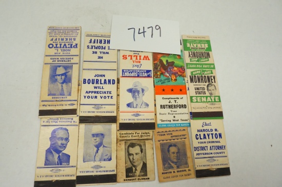 Ten (10) 1940's Matchbook Covers, All Politicians running for office, All One Money