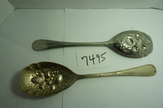 TWO (2) X The Money: John Henry Potter Fruit  Spoon Irium pattern, Estate Find. need polishing, 8.5"