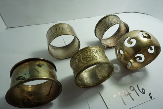 Five (5) X The Money: Estate Find, Believed to be Napkin Rings, 1.75" to 2", as found, need polish