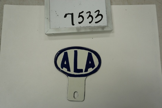 3.5"x4" "ALA" License Plate Topper, guessing Alabama, Dark Blue and White