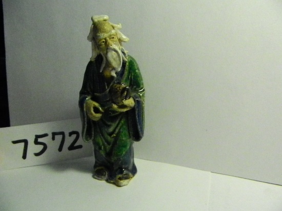 4" Asian Male Figurine, Estate Find, I do not know age or provenance. part of hair chipped off