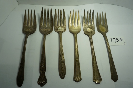 Five (5) X The Money: 8.75" Serving Forks, OLD Estate Find, All Different Patterns. Need Cleaning