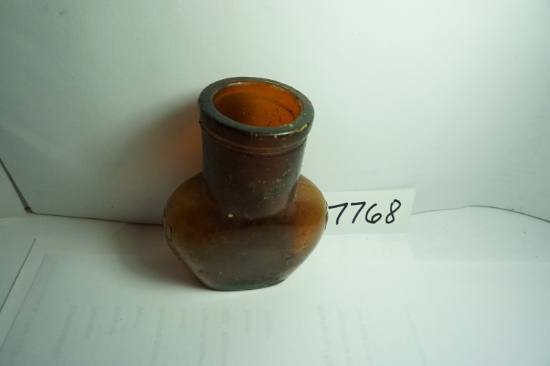 OLD 3.88"H OXO 4oz wide mouth amber bottle, Estate Find, needs cleaning