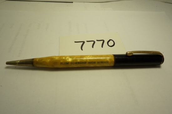 Vintage 5.125" mechanical pencil "Plum Township High School" 1920's -1930's, Estate Find