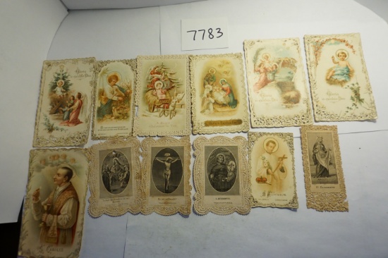 Twelve (12) Very Old Prayer or Holy Cards, Outstanding Printing, High Quality, Most Have Loss or