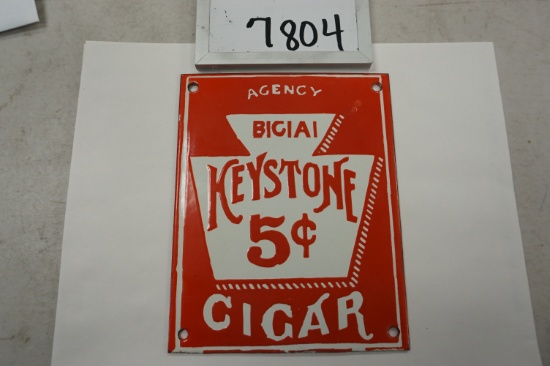 6"x7.5" Door Push: B.G.A. Keystone 5 Cent Cigar Agency, Red & White