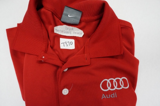 AUDI Red Size Medium Male Nike Golf Dri-Fit Shirt, Used, Short Sleeve, Audi West Houston on back