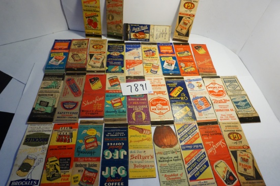 Thirty-Two (32) 1930's Matchbook Covers, All Food, Coffee, Ice Cream, Flour, Peaches, Estate Find.