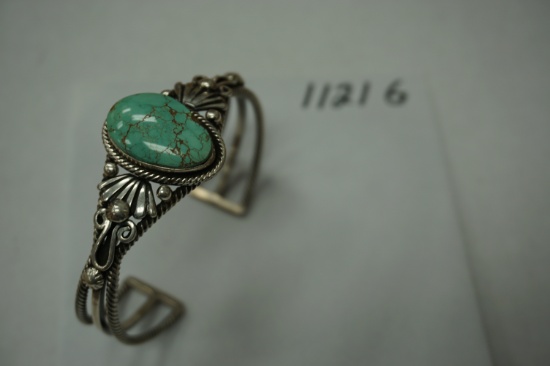 Sterling Silver Signed Handmade Navajo Turquoise Bracelet