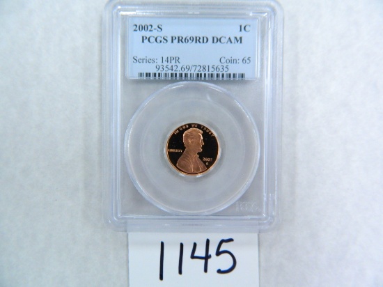 2002-S One Cent PCGS graded PR69 RD DC