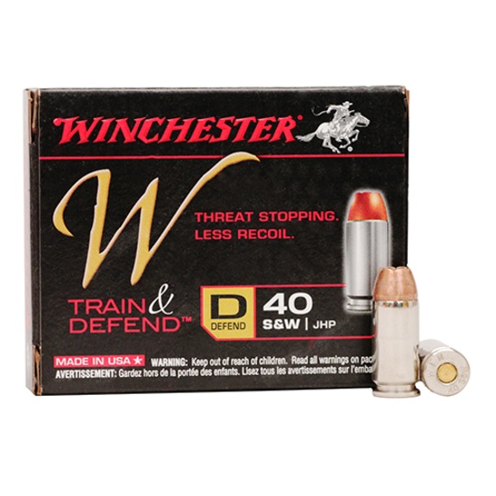 TWO HUNDRED (200) ROUNDS: Hollow Point, Winchester 40S&W Ammunition Train & Defend W40SWD 180gr jhp