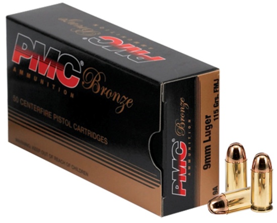 TWO HUNDRED (200) Rounds PMC Bronze 9mm Luger, 115 Grain, Full Metal Jacket, NEW, #PM9A
