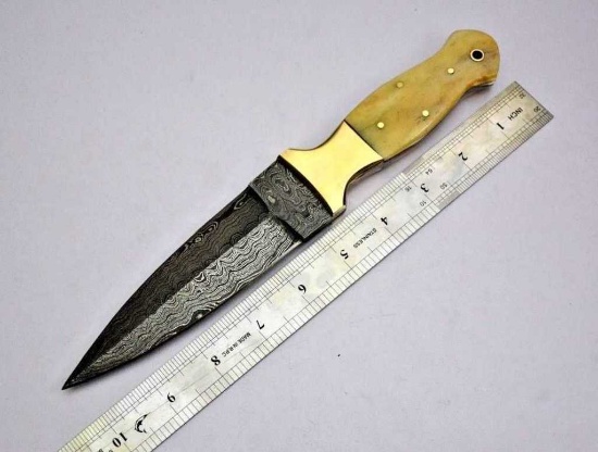 "HRADIL STEEL" Handmade Damascus Blade Dagger with Bone Handle, 10.5" Hradil Steel