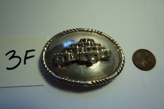 Houston, Texas Estate Find: Unknown Artist, Sterling Silver Belt Buckle with Adobe housing, 1.75"x2"