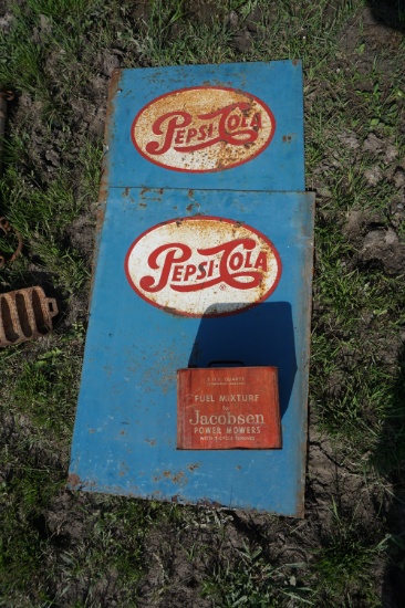 TWO (2) Pepsi Tin Signs and a vintage Jacobsen Can, All One Money