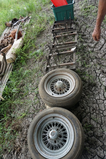 Engine/Tranny Dollies, (2) Spoke Wheels, Tote w/ parts