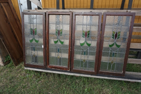 Four (4) X The Money: Leaded Glass Windows, 19th century British, 43"x19". so much each.