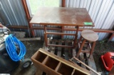 Contents of Pallet, Draft Table and Stool, Shelf, Super Pine Compartment Box